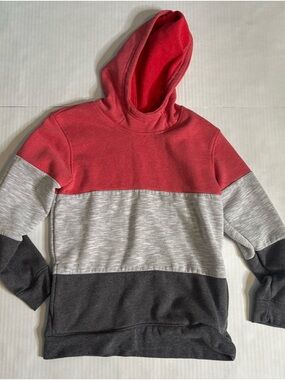 Departwest Boys M(10/12) Colorblock Hoodie in Red, Light Gray & Charcoal